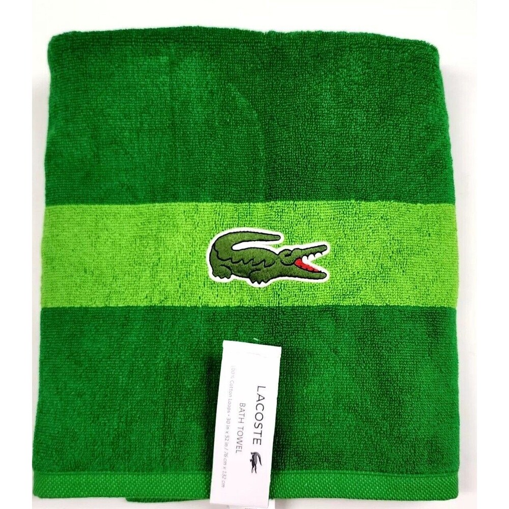NEW LACOSTE GREEN STRIPE COTTON LOOPS BATH TOWEL-30"X 52"